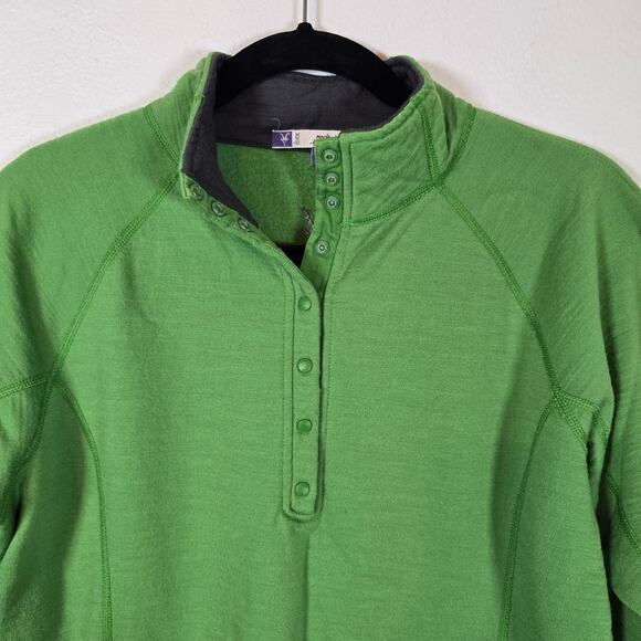 Ibex 1/4 Snap Pullover Top Women's L Green Merino Wool USA Made Granola Girl - Picture 3 of 8
